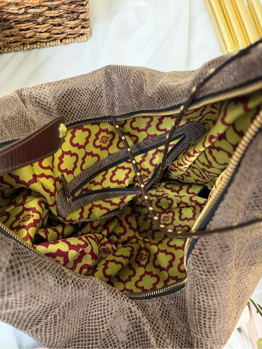 Dr Yannay Brown Snake Print Decorative Bag